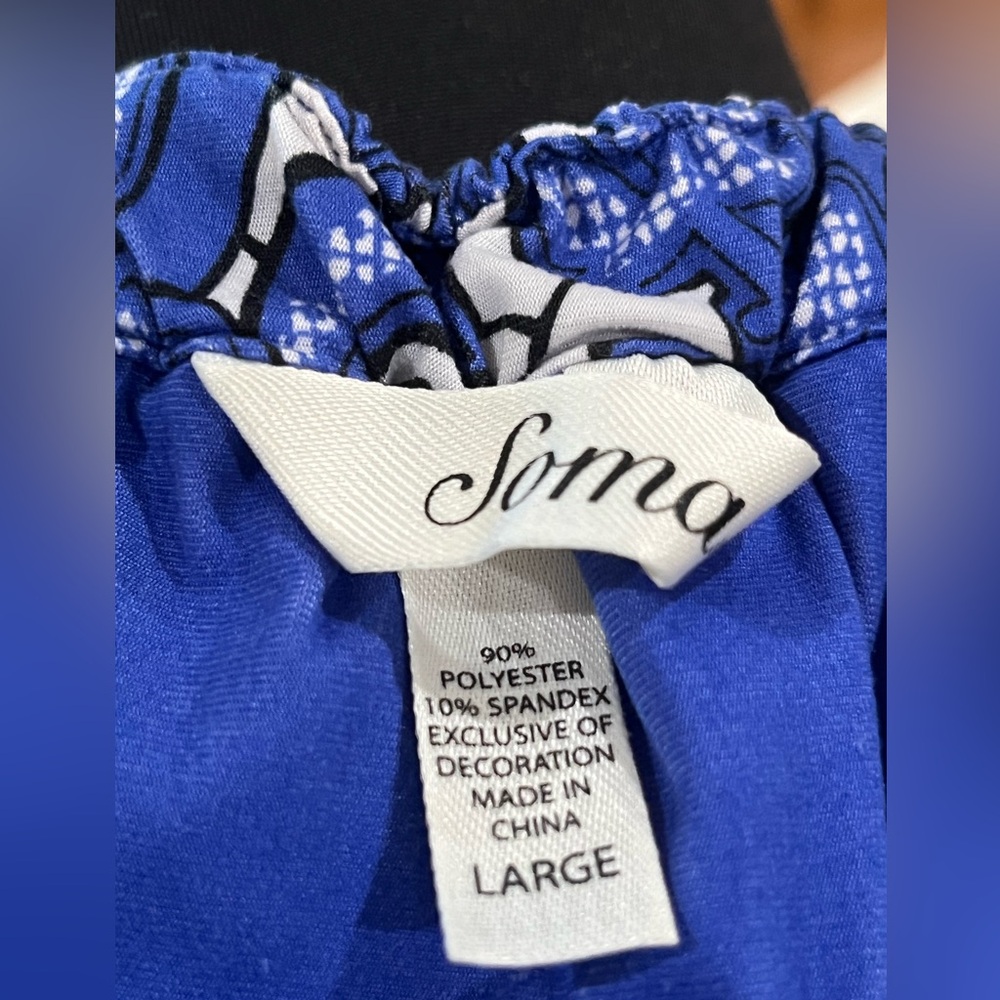 SOMA INTIMATE MAXI HALTER DRESS Blue and White ABSTRACT FLORAL PRINT SIZE L - Picture 12 of 12